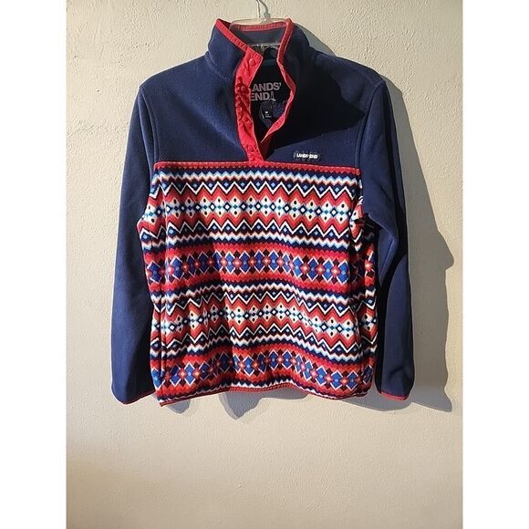 Women's M Snap Fleece Pullover Top AZTEC RED WHITE BLUE medium - Picture 1 of 6